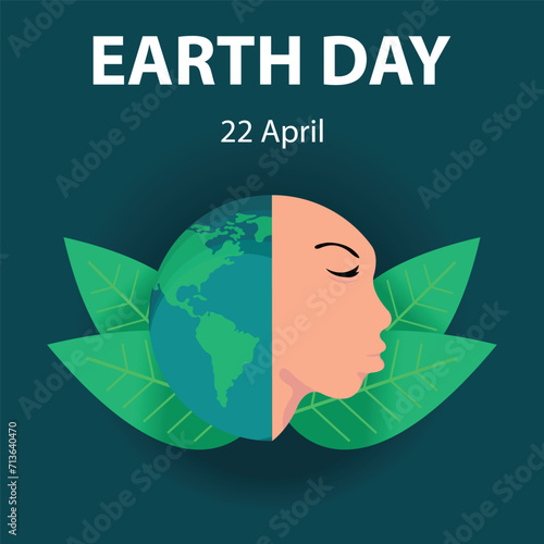 illustration vector graphic of half the earth and a human face, showing green leaves, perfect for international day, earth day, celebrate, greeting card, etc.