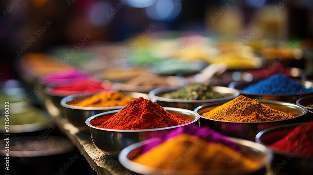 Aromatic Spice Haven: Explore the Exotic Array of Spices in an Indian Market, Where Colorful Stalls Showcase Locally-sourced Flavors, Creating a Culinary Adventure for the Senses.