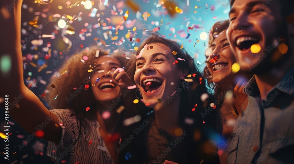 Obraz premium A group of people celebrate the new year