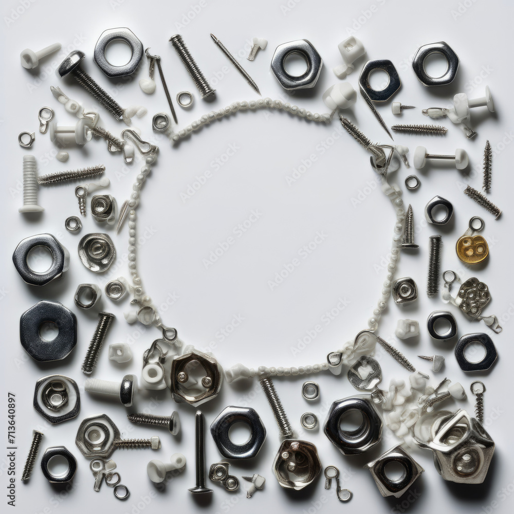 nuts and bolts on a white background with space at the center nuts and bolts on a white background with space at the center