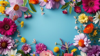 Frame made of different colorful flowers
