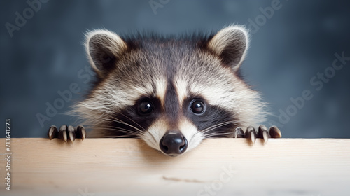 Raccoon looking at the camera with copy space