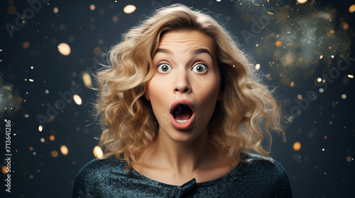 Portrait of a surprised woman with blond hair with her mouth open, emotions, surprise, copy space © Рита Конопелькина