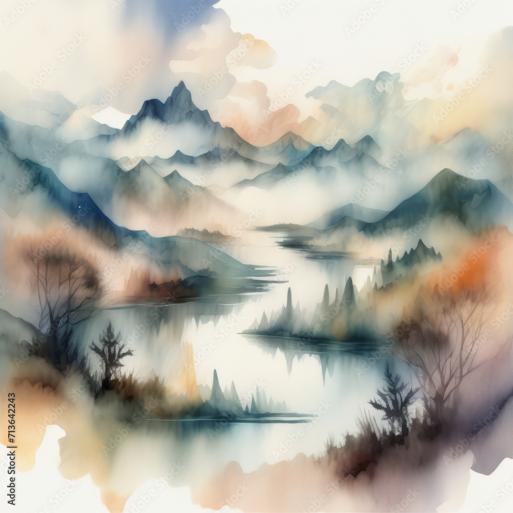 fog in the mountains paint abstract