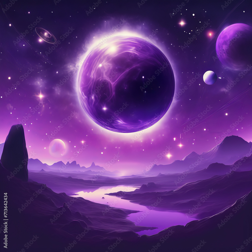 purple night sky and moons from others planets purple night sky and moons from others planets