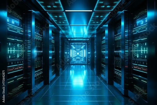 Protected data storage in hidden server room. Generative AI