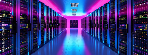 the server room in the rack with colorful lights on it