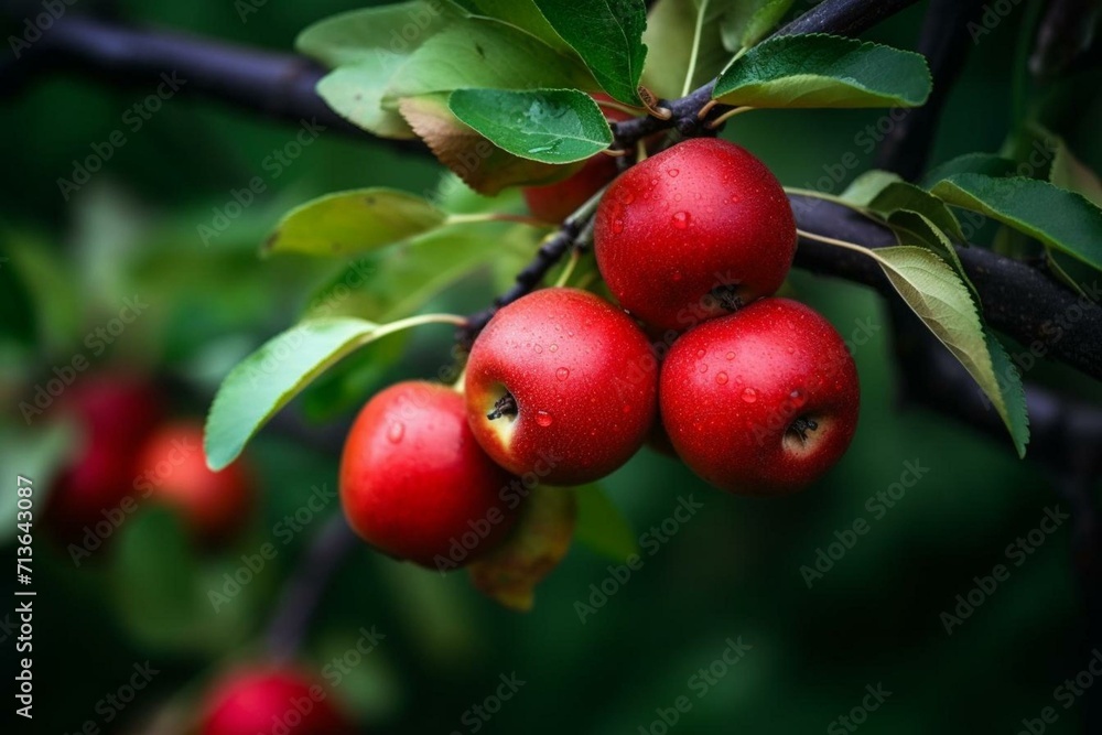 Apple branch with red fruits. Generative AI