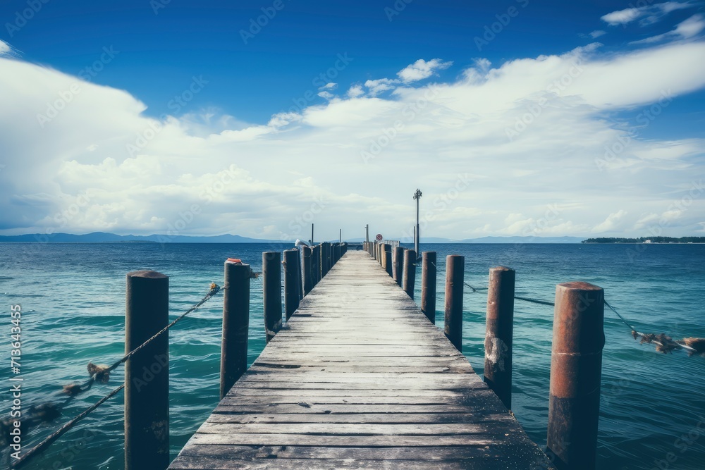 A Wooden Dock Extending Into the Ocean A Wooden Dock Extending Into the Ocean
