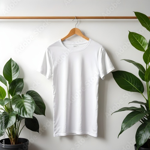 White t-shirt on hanger, apparel mock up