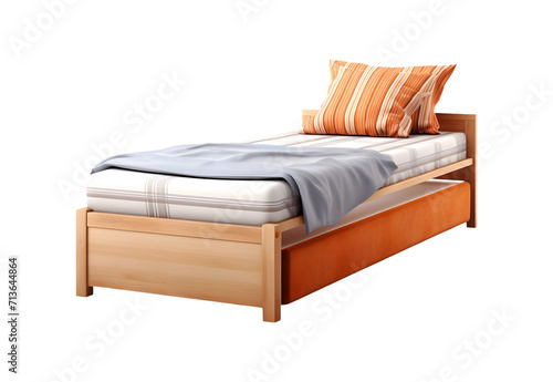 Trundle bed with pillows isolated on white background, PNG Object