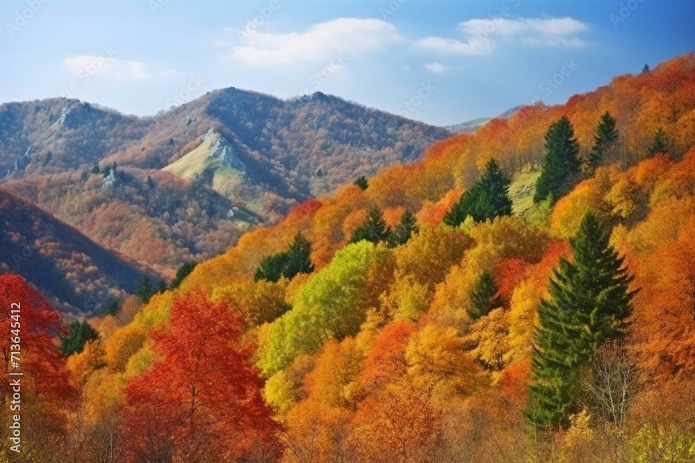 Colorful autumn mountains with forest backdrop. Generative AI