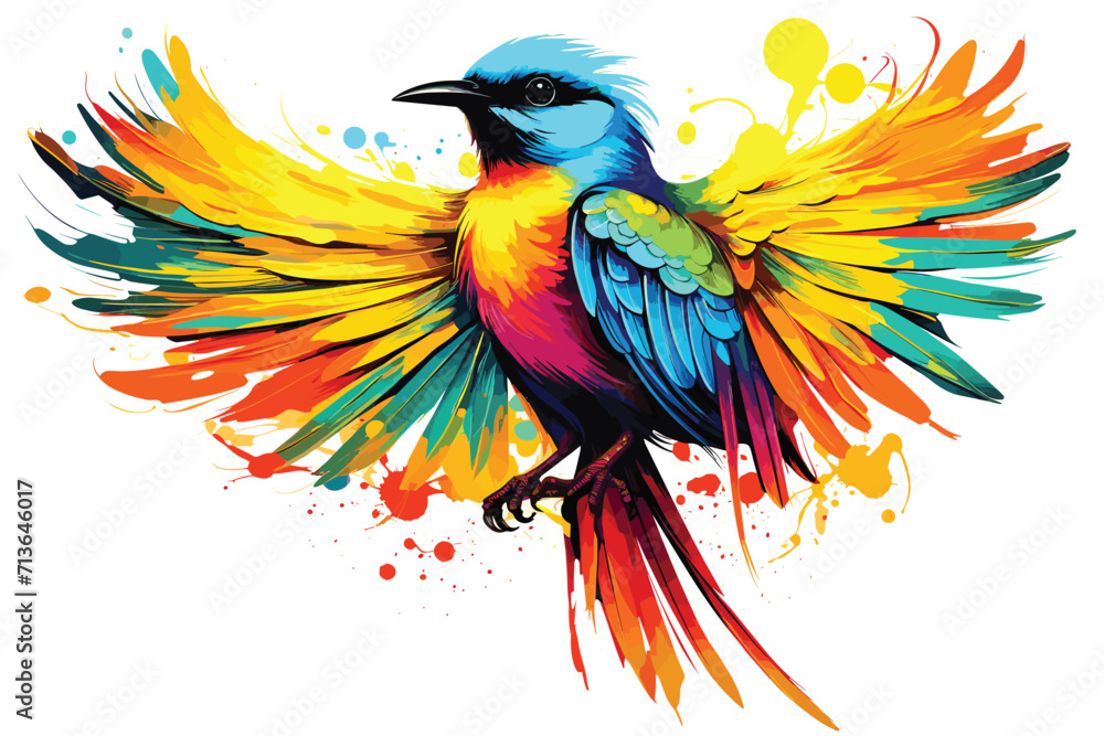 Fototapeta premium Vector art illustration Hummin bird Penguin narrow Falcon Swan Heron Woodpecker Seagull Blue Jay Cardinal Peacock Vulture Albatross Kiwi Kingfisher Canary Wren Magpie Osprey feather generative ai 