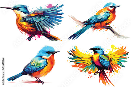 Vector art illustration Hummin bird Penguin narrow Falcon Swan Heron Woodpecker Seagull Blue Jay Cardinal Peacock Vulture Albatross Kiwi Kingfisher Canary Wren Magpie Osprey feather generative ai 