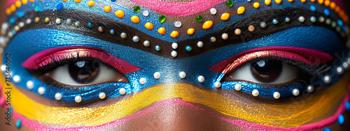 Vibrant Kaleidoscope, A Mesmerizing Close Up of a Womans Face With Stunning and Colorful Makeup