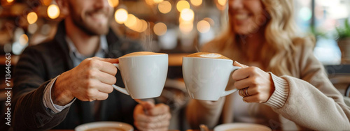 Couple drinking hot drink: coffee