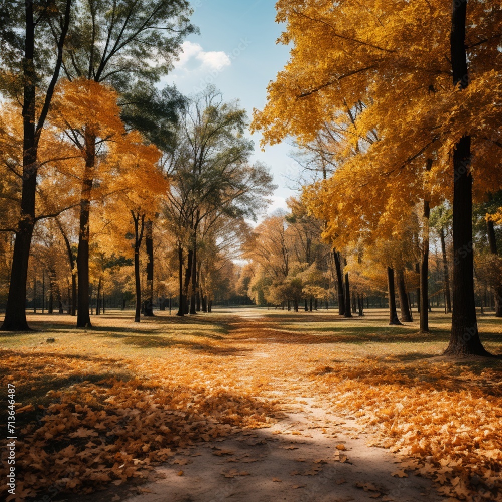 Beautiful autumn landscape trees park background image Ai generated art