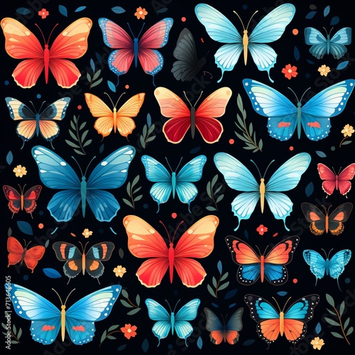 Beautiful color butterfly seamless pattern background image Ai generated art
