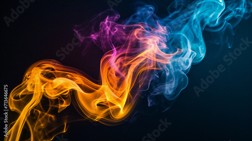 Colorful smoke of orange, yellow and blue on a black isolated background. Background from the smoke of vape © Jioo7