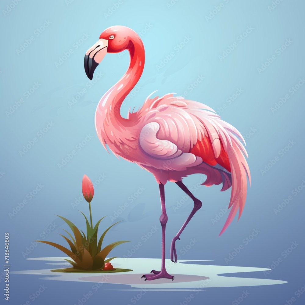 Obraz premium Beautiful pink flamingo bird scenery nature image Ai generated art