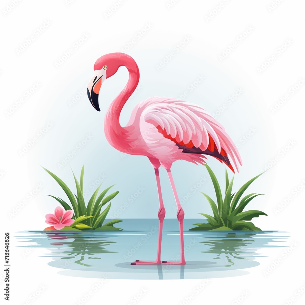 Fototapeta premium Beautiful pink flamingo bird scenery nature picture Ai generated art