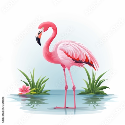 Beautiful pink flamingo bird scenery nature picture Ai generated art