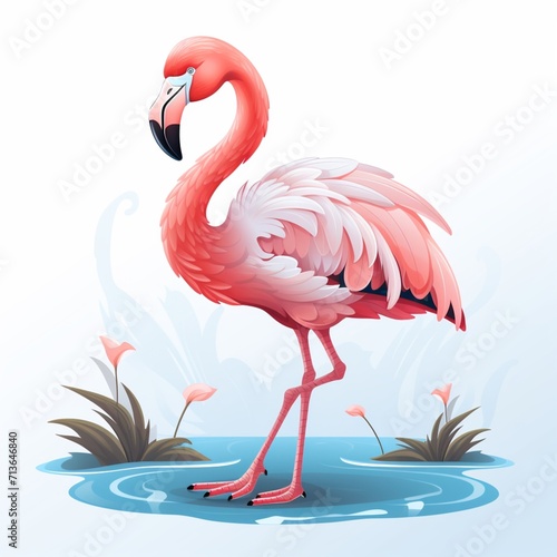 Beautiful pink flamingo bird scenery nature image Ai generated art