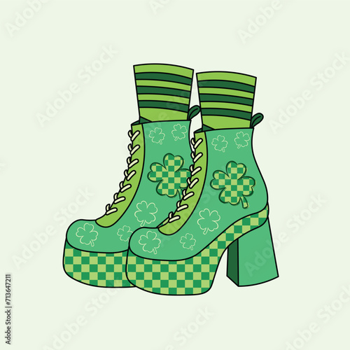 Hand drawn green girl boot vector. Patrick shoes vector, patrick element 