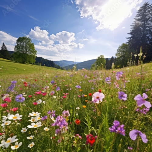 Wildflower Field in Bloom: Spring Beauty, Blooming Meadow, Wildflower Blossoms, Floral Abundance, Nature's Tapestry, Springtime Elegance, Meadow in Spring, Colorful Blossoms, Fresh Blooms
