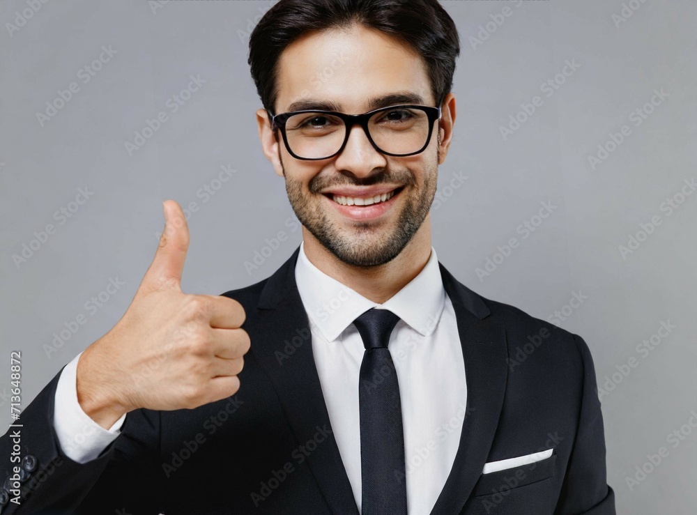 Businessman doing thumbs up signal isolated on white background with copy space, Businessman doing thumbs up signal isolated on white background with copy space,
