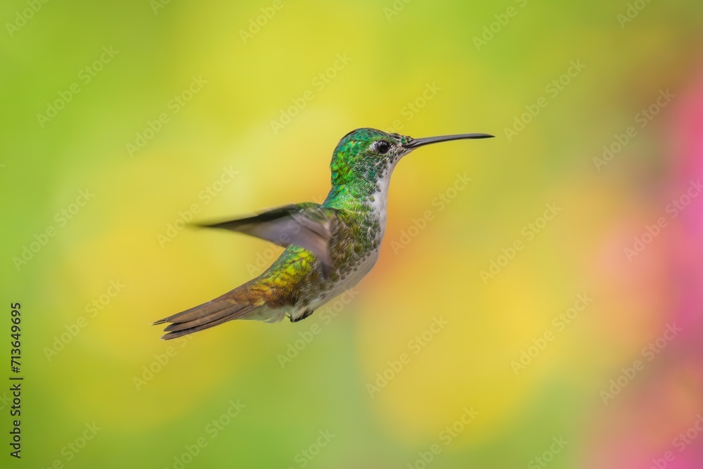 Best humminbird in Ecuador. Wildlife scene from nature. Birdwatching in South America, humminbird in flight, pastel background Best humminbird in Ecuador. Wildlife scene from nature. Birdwatching in South America, humminbird in flight, pastel background