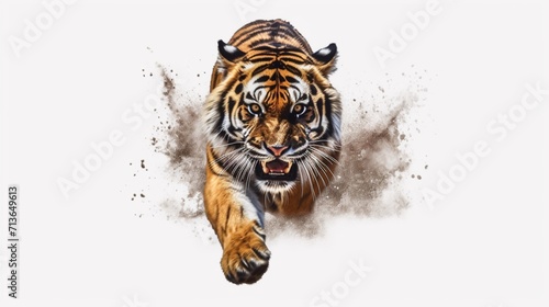 angry tiger running towards camera isolated transparent Ai Generative