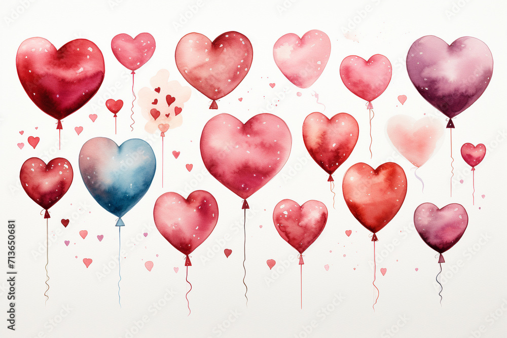 Valentine elements collection, watercolor, Perfect for nursery art on white background. 