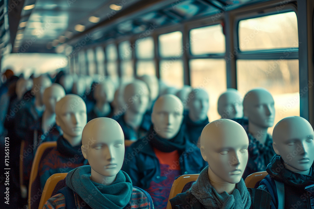 Mannequin Filled Bus, Lifeless Commute, Creepy Mannequin Filled Bus, Lifeless Commute, Creepy