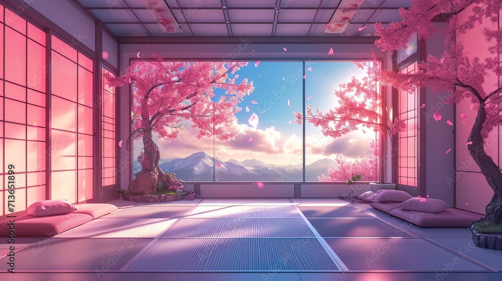 JAPAN ROOM SAKURA, anime background no character, japan theme, pastel