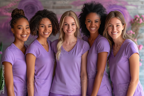 Independent and hardworking women, a team of interracial nurses and caregivers with cheerful smiles photo