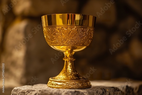 Golden cup represents the Christian holy grail.