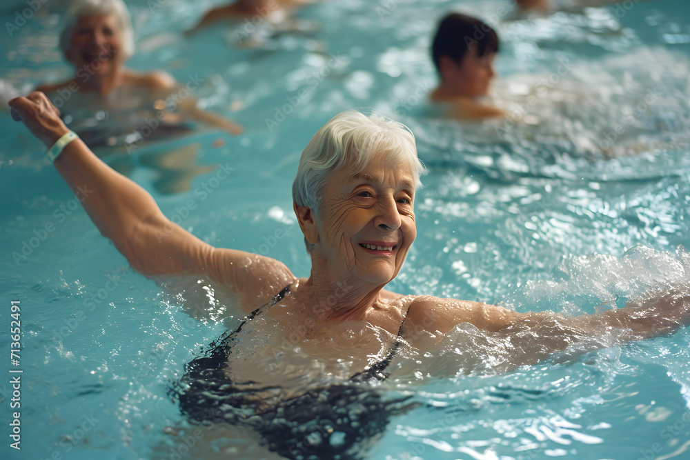 old ladies laughing in the swimming pool