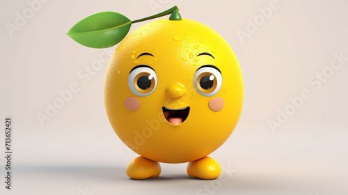A cute cartoon lemon fruits character Ai Generative