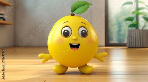 A cute cartoon lemon fruits character Ai Generative