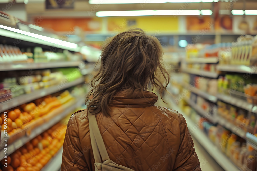 girl buying food in supermarket  