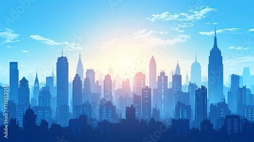 city skyline at sunse  blue sky and city  City Sky Scrapers with blue and bright skies Vector silhouette  generative AI