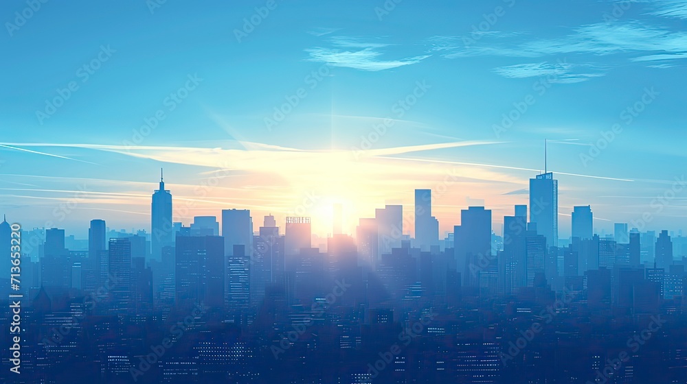 city skyline at sunset, City Sky with blue and bright skies Vector silhouette  generative AI