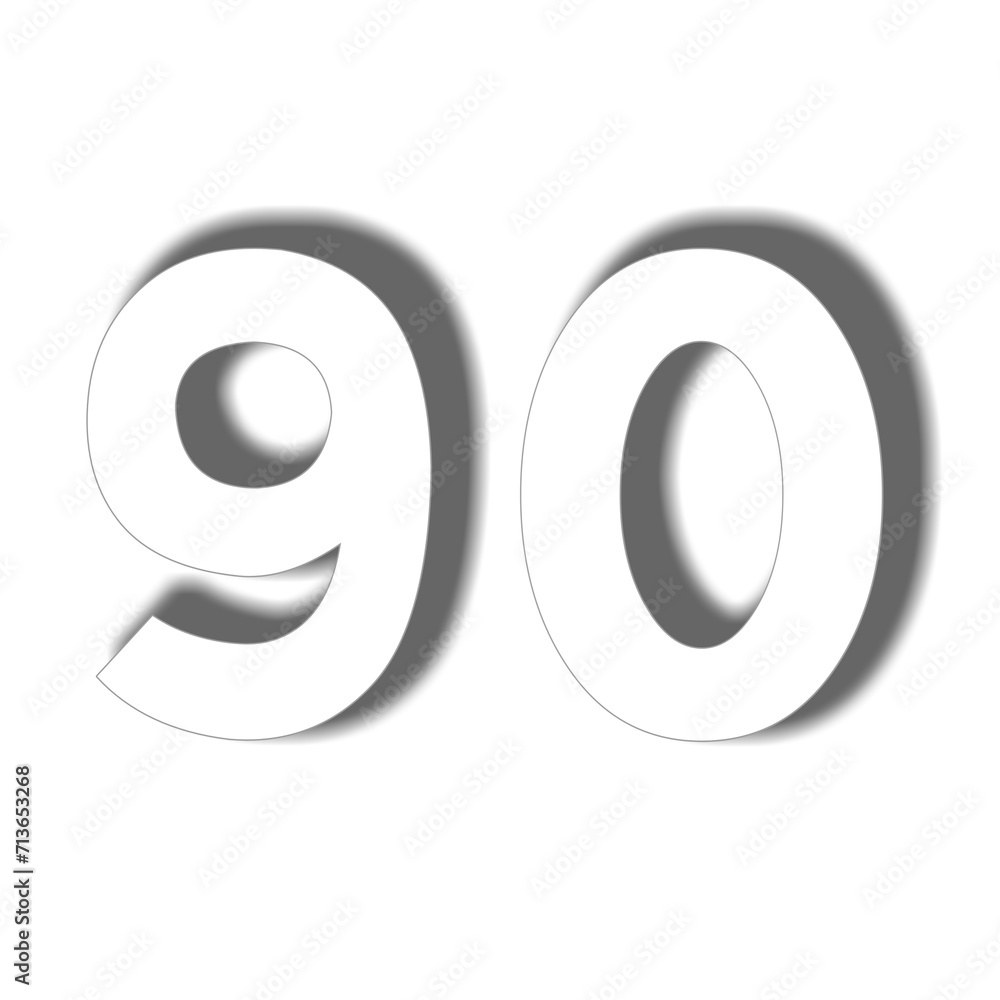 3D number 90 in white color sign symbol numbers for design elements isolated on transparent background 3D number 90 in white color sign symbol numbers for design elements isolated on transparent background