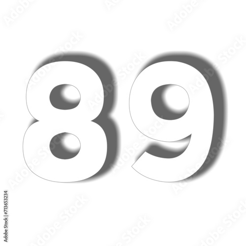 3D number 89 in white color sign symbol numbers for design elements isolated on transparent background
