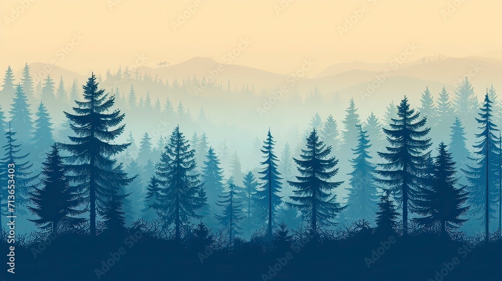 Landscape Forest Background with many trees Vector silhouette generative AI