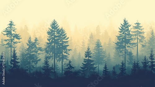fog in the forest Landscape Forest Background with many trees Vector silhouette generative AI
