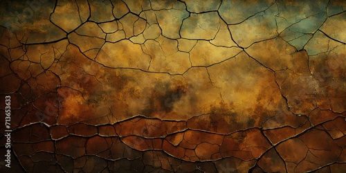 干ばつの間に乾燥してひび割れた土壌を上から見たところ、ひび割れ、テクスチャ、背景｜Top view of dry and cracked soil during drought, cracks, texture, background. Generative AI photo