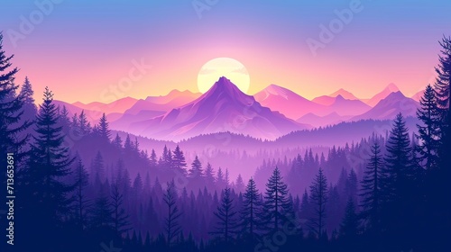 Fényképezés sunrise in mountains Mountain Landscape with bright sky and purple trees color V
