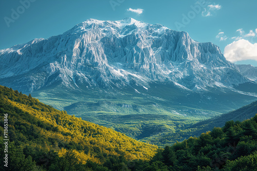 clear sky, mountain. AI generative